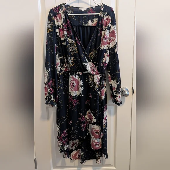 Floral Wrap Dress in Navy and Pink - Picture 2 of 7
